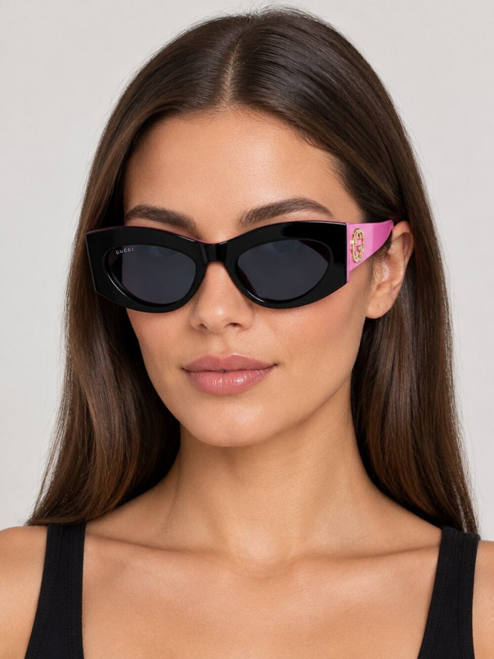 NEW Gucci GG1843S 005 Shiny Black/Fuchsia Sunglasses Authentic